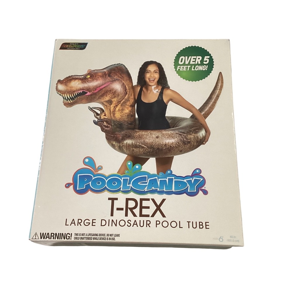 PoolCandy T-Rex Large Dinosaur Pool Tube Inflatable Float RealPrint Brown 5ft